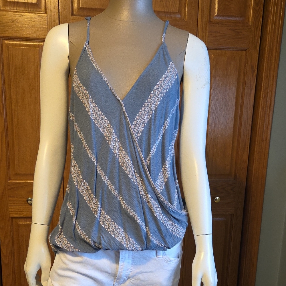 Market & Spruce Dusty Blue Striped Wrap-Front Cami